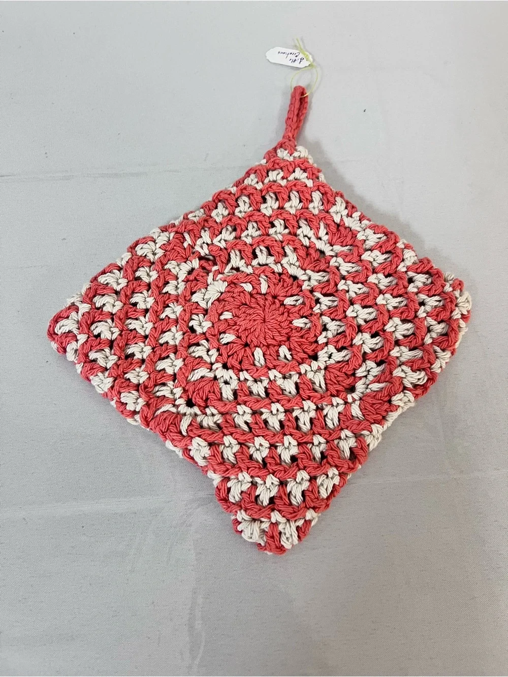 Handmade Crocheted trivets and Dishcloth - Coral & Green Set